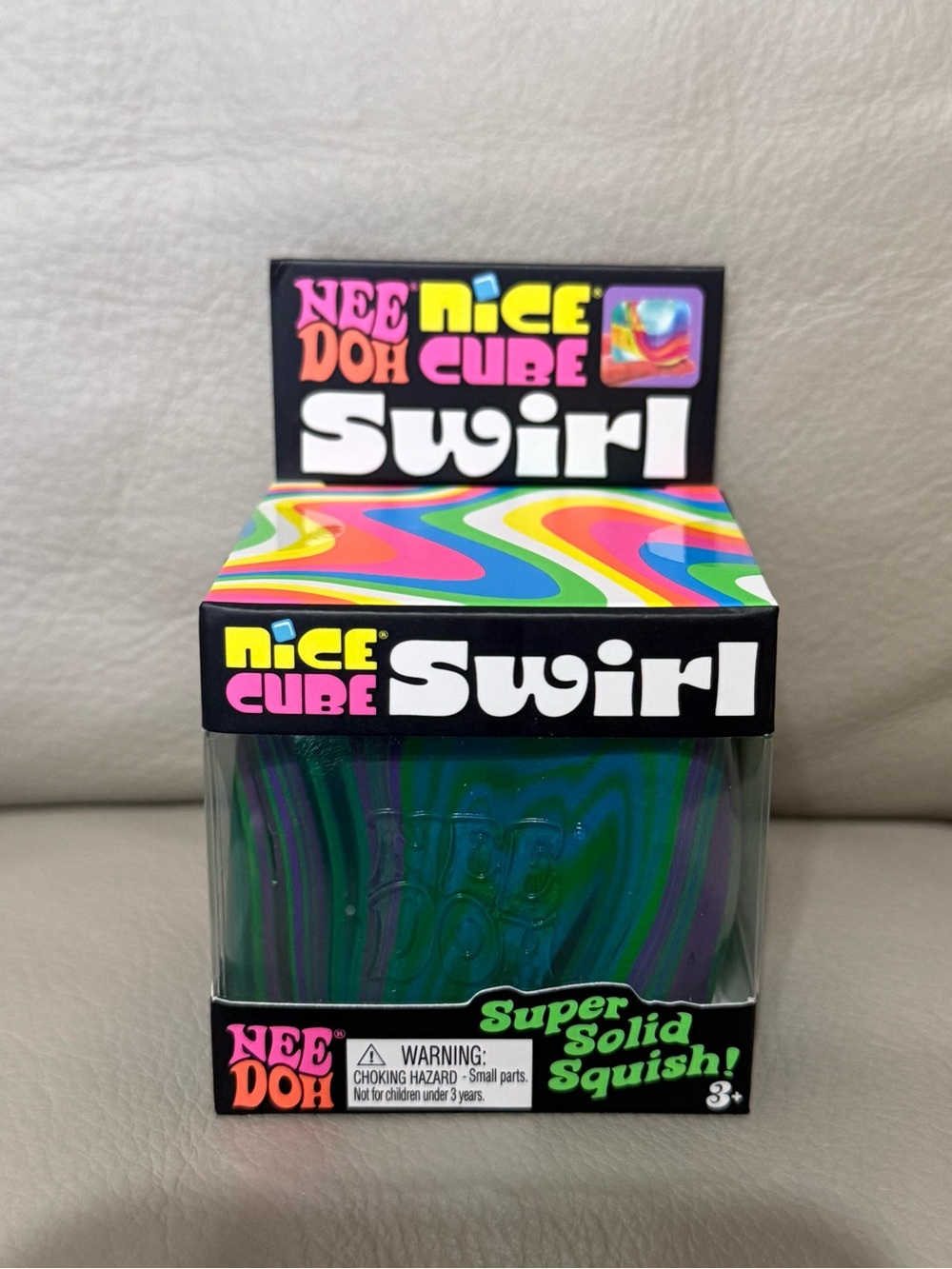 NeeDoh Nice Cube SWIRL Super Solid Squish Squeezable Squishy Green Blue Purple